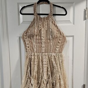 Dress the Population ivory lace halter midi dress with nude lining